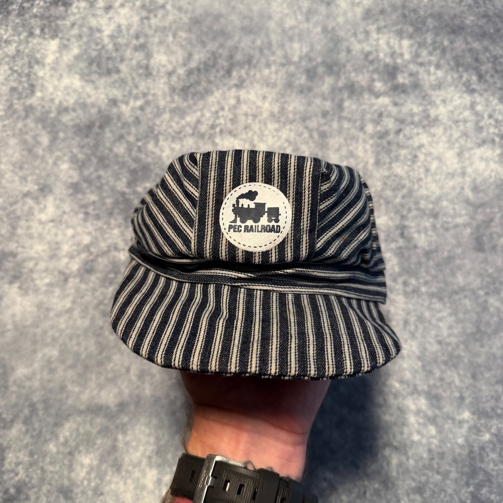 Vtg PEC Railroad Kids Conductor Hat Hickory Stripe Engineer Cap Train